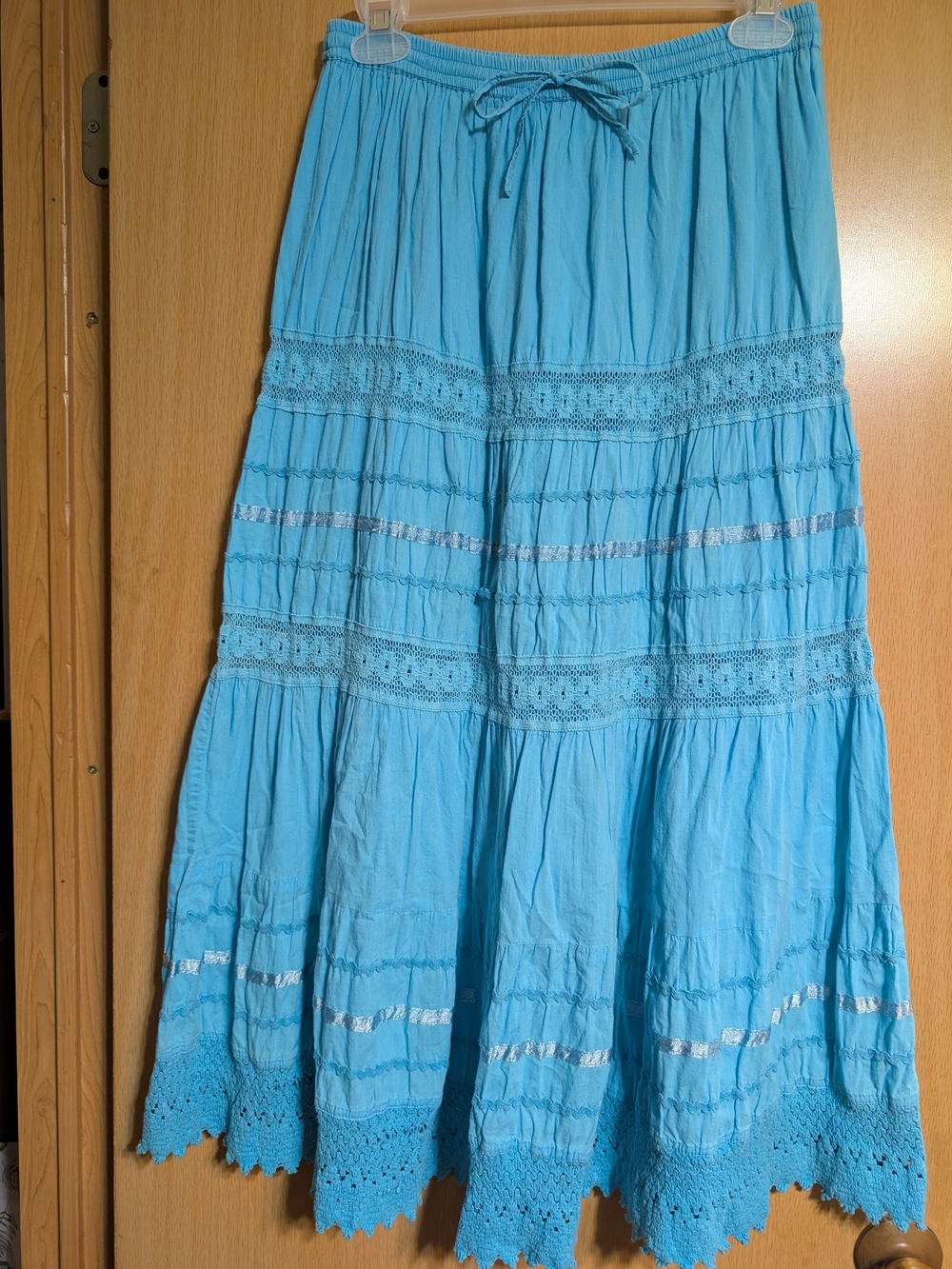 Magic- Sky Blue Tiered Crochet Maxi Skirt